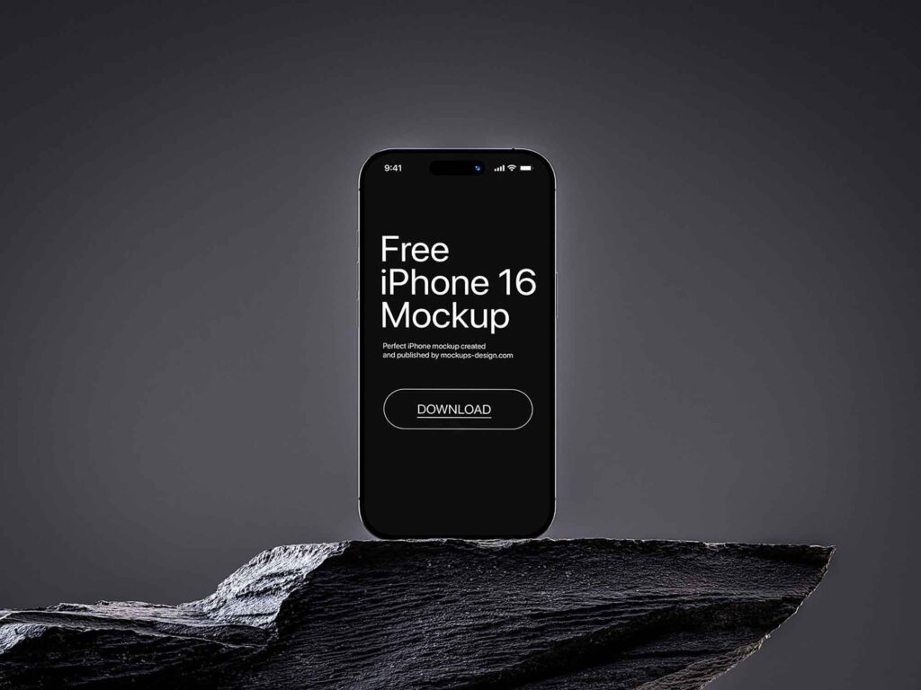 iphone 16 on rock mockup